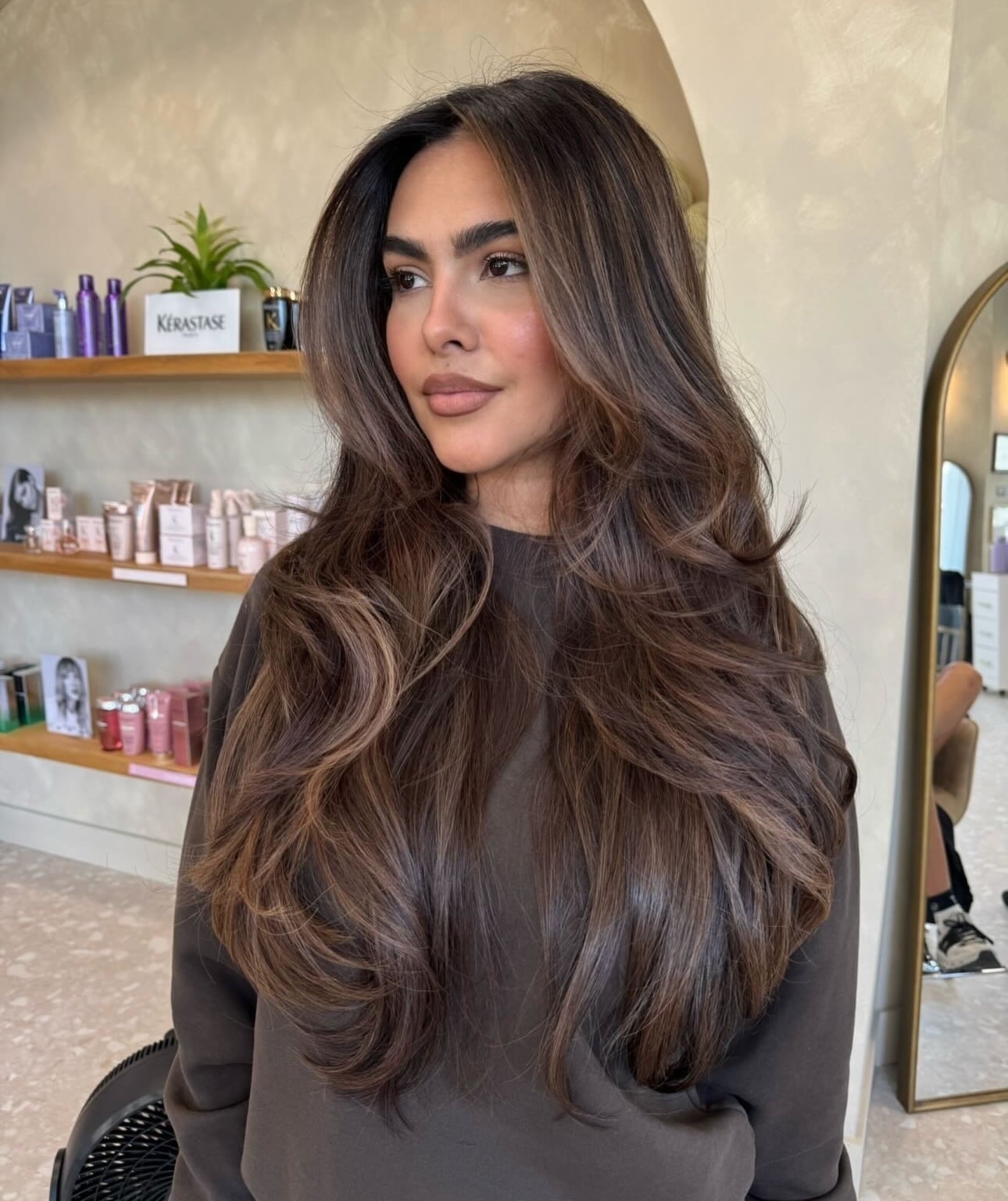 Dark Brown With Balayage Highlights and Curtain Bangs Dark Brown With Balayage Highlights and Curtain Bangs — Dark Brown Hair