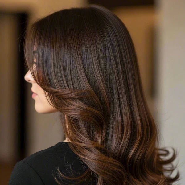 Collarbone Dark Brown With Caramel Highlights Collarbone Dark Brown With Caramel Highlights — Dark Brown Hair
