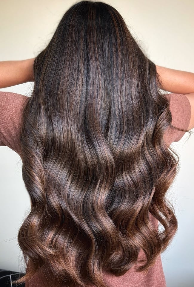 Chocolate Brown With Caramel Highlights Chocolate Brown With Caramel Highlights — Dark Brown Hair