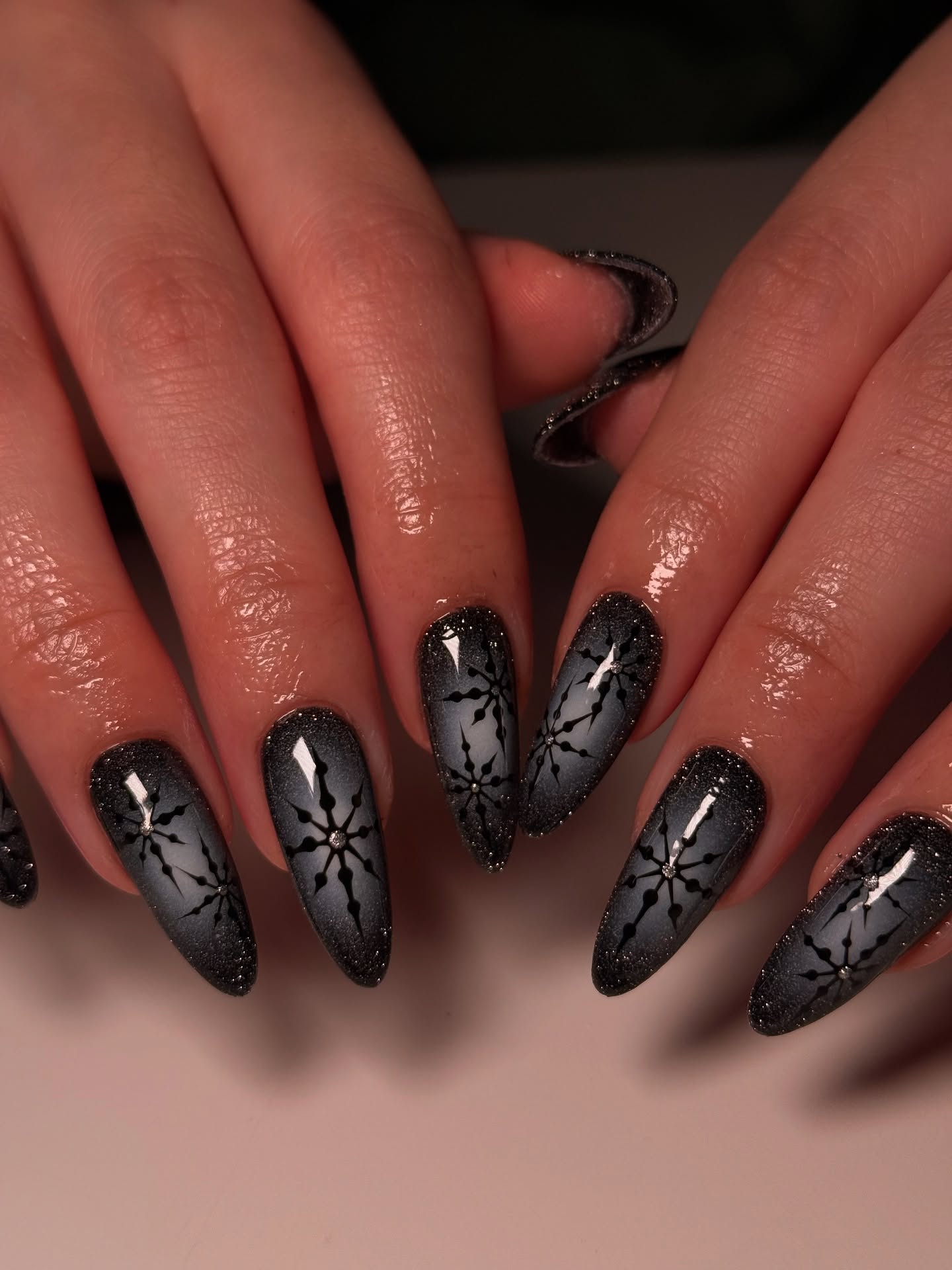 Dark Frost Snowflake Coffin Nails