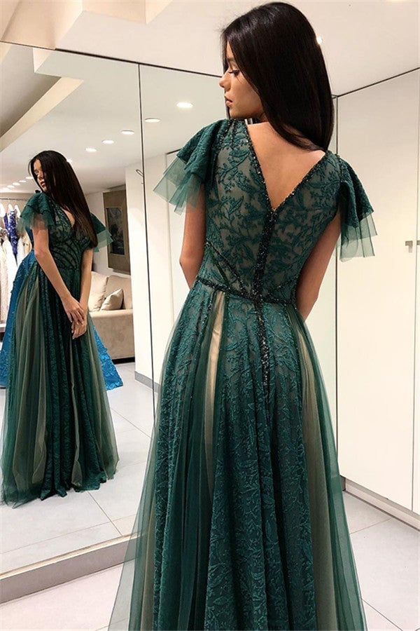 Dark Green Tulle A-Line Dress Lace Bodice Dark Green Tulle A-Line Dress Lace Bodice — Dark Green Dress