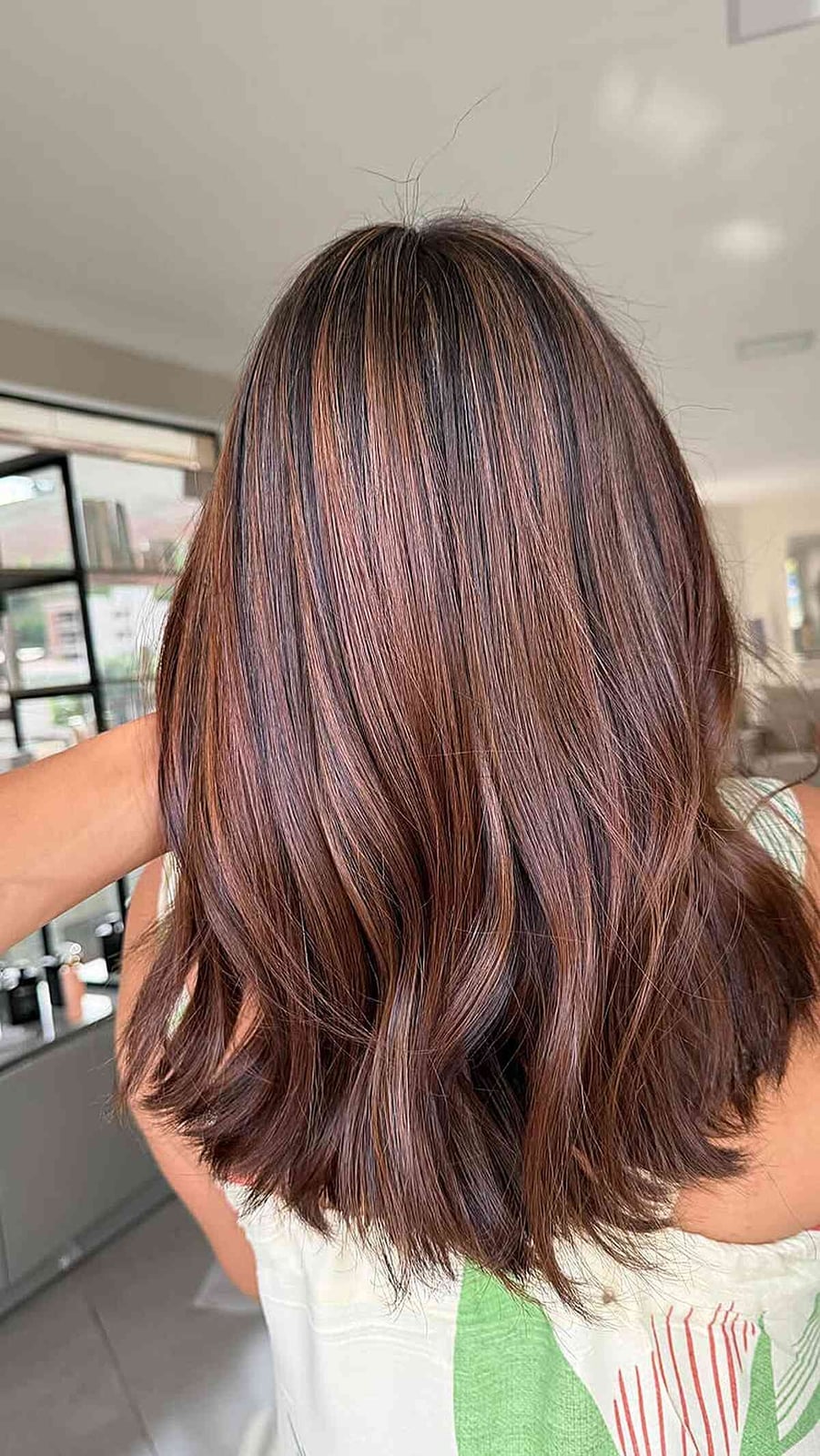 Collarbone Lob With Copper and Blonde Collarbone Lob With Copper and Blonde — Dark Highlights