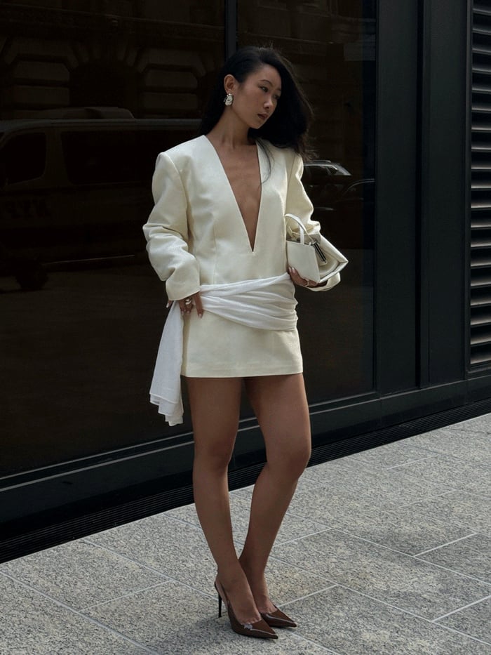 Ivory Mini Dress with Oversized Blazer Ivory Mini Dress with Oversized Blazer — Date Night Dresses