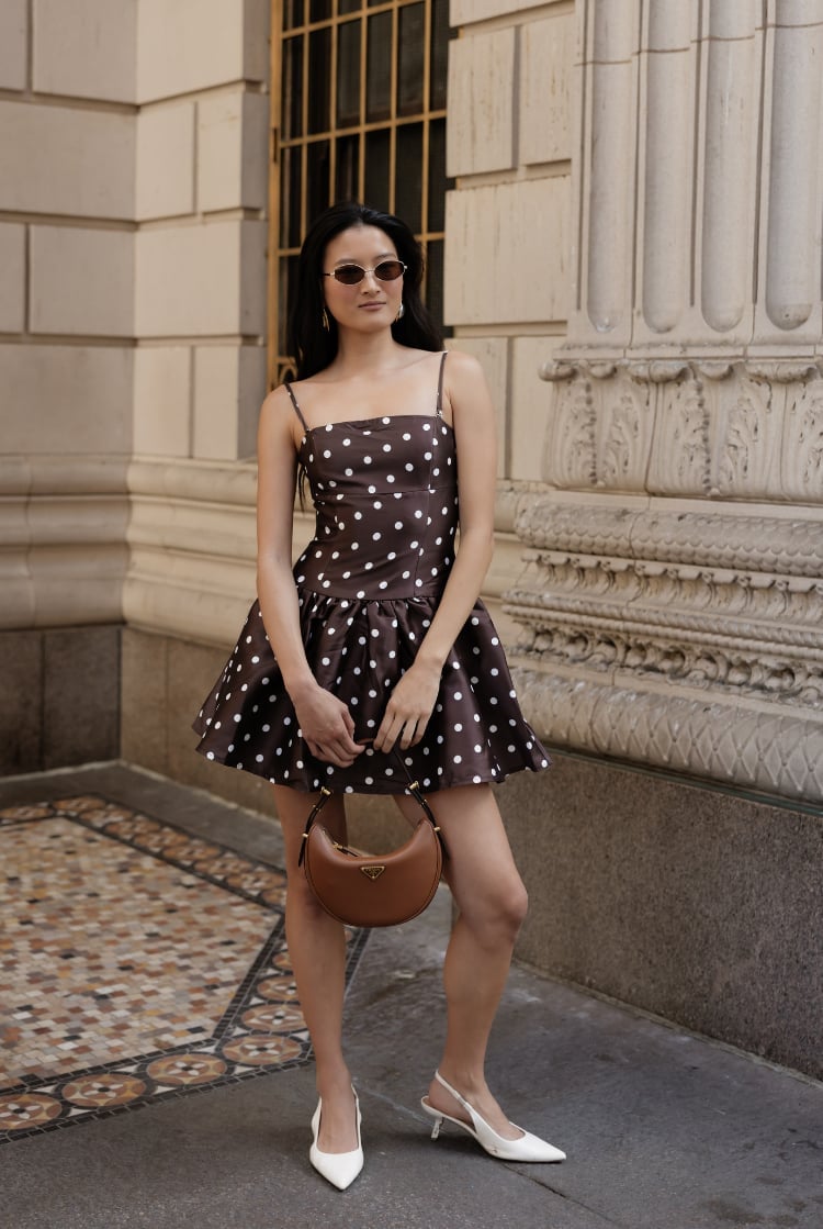 Brown Polka Dot Fit and Flare Mini Dress Brown Polka Dot Fit and Flare Mini Dress — Date Night Dresses