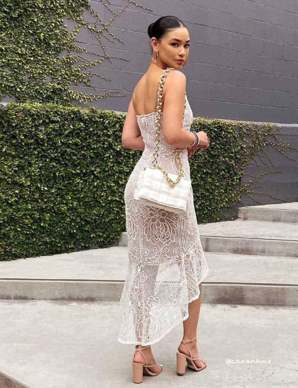 White Lace Dress with Asymmetrical Hem White Lace Dress with Asymmetrical Hem — Date Night Dresses