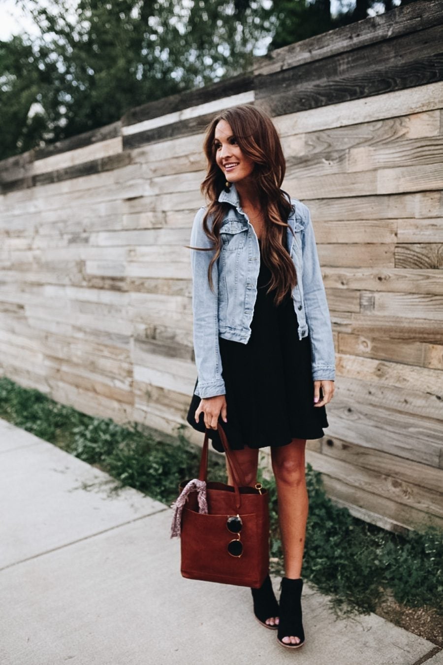 Denim Jacket Over Black Mini Dress Denim Jacket Over Black Mini Dress — Date Night Outfits