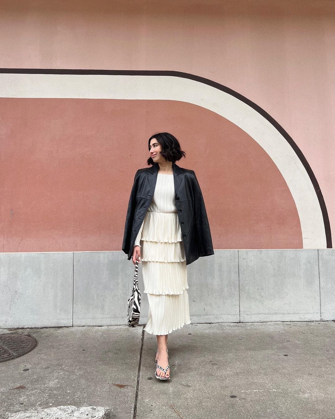 Tiered Pleated Midi Dress with Oversized Blazer Tiered Pleated Midi Dress with Oversized Blazer — Date Night Outfits