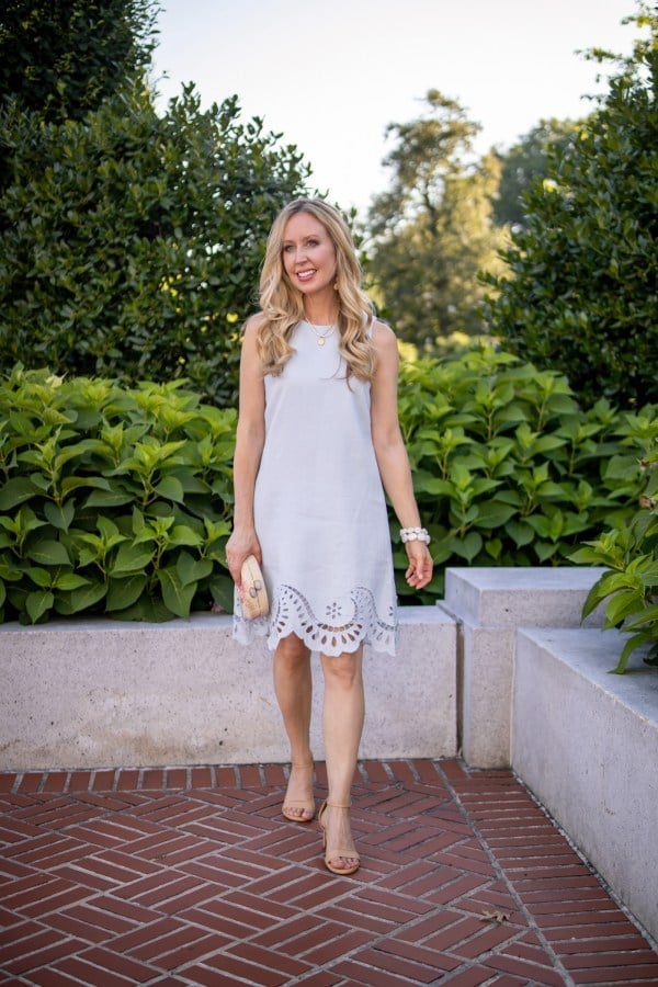 Light Blue Shift Dress with Laser-Cut Hem Light Blue Shift Dress with Laser-Cut Hem — Date Night Outfits