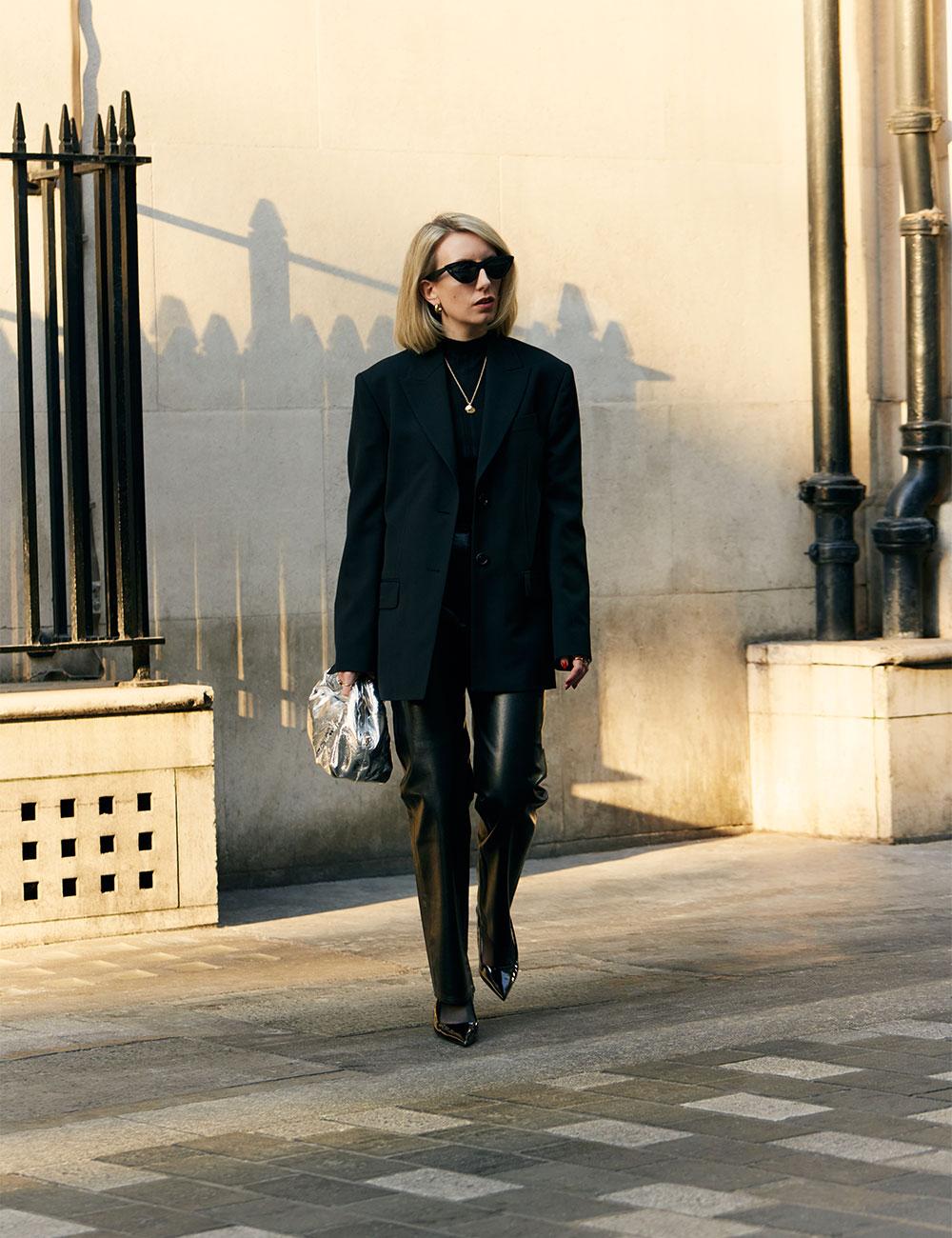 Sharp Monochromatic Black Blazer and Leather Pants Sharp Monochromatic Black Blazer and Leather Pants — Date Night Outfits