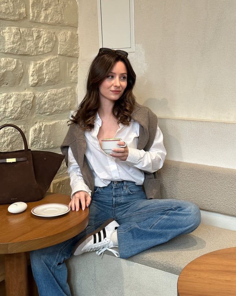 Button-Down Shirt and Cardigan with Wide Leg Jeans Button-Down Shirt and Cardigan with Wide Leg Jeans — Date Outfit