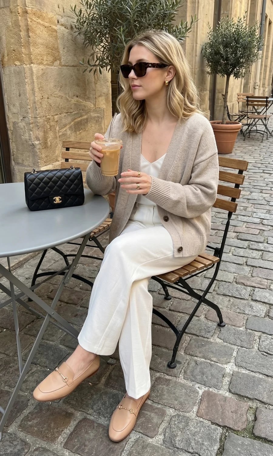 Cream Linen Trousers and Beige Cardigan Cream Linen Trousers and Beige Cardigan — Date Outfit