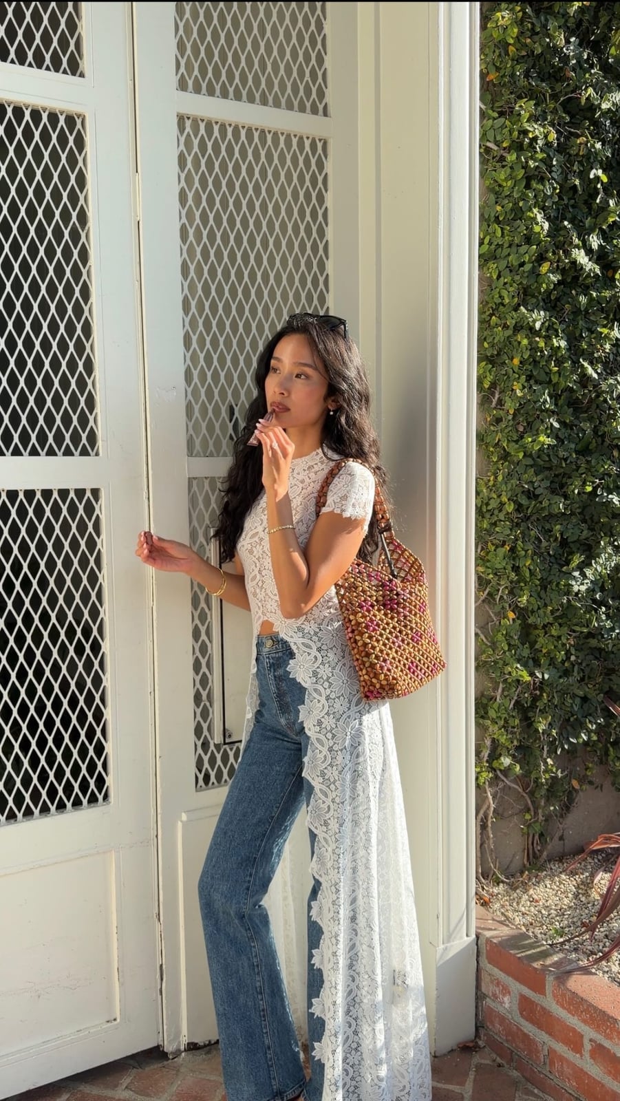 Flared Jeans with White Lace Overlay Top Flared Jeans with White Lace Overlay Top — Date Outfit