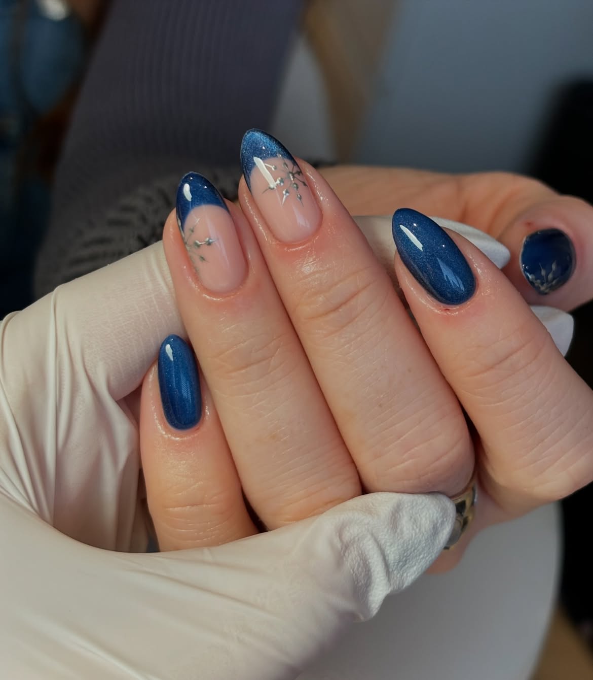Deep Blue Cat Eye French with Snowflake Art