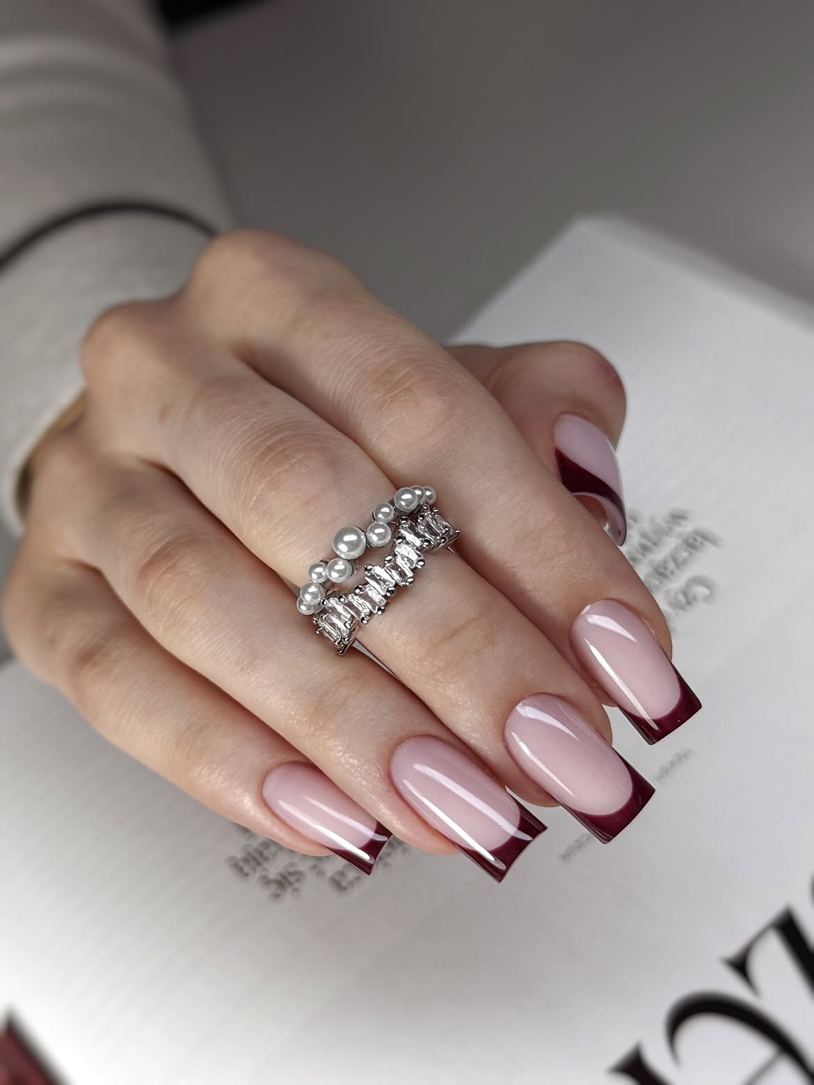 Deep Burgundy French Tip Square Nails