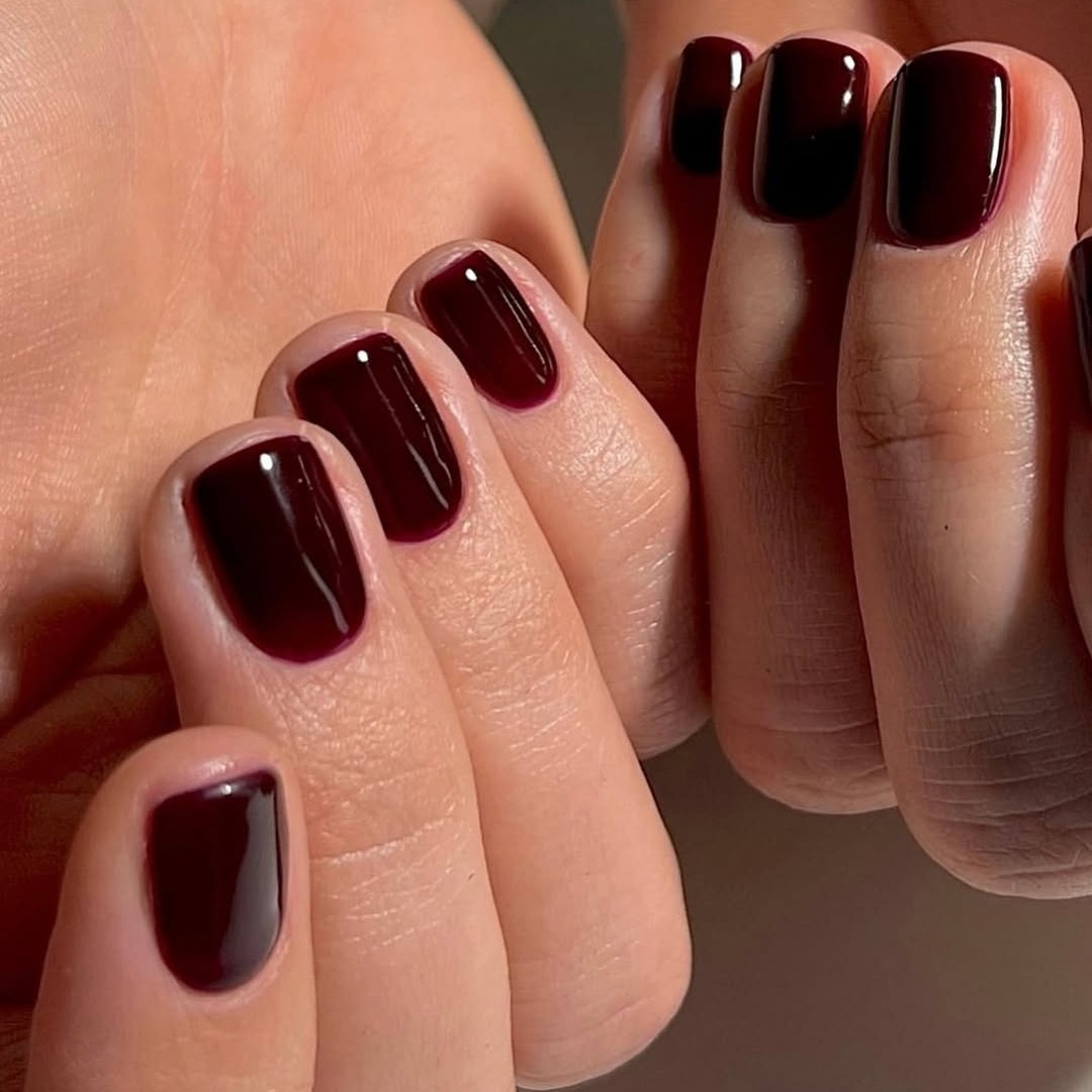Deep Burgundy Glossy Short Squoval Nails