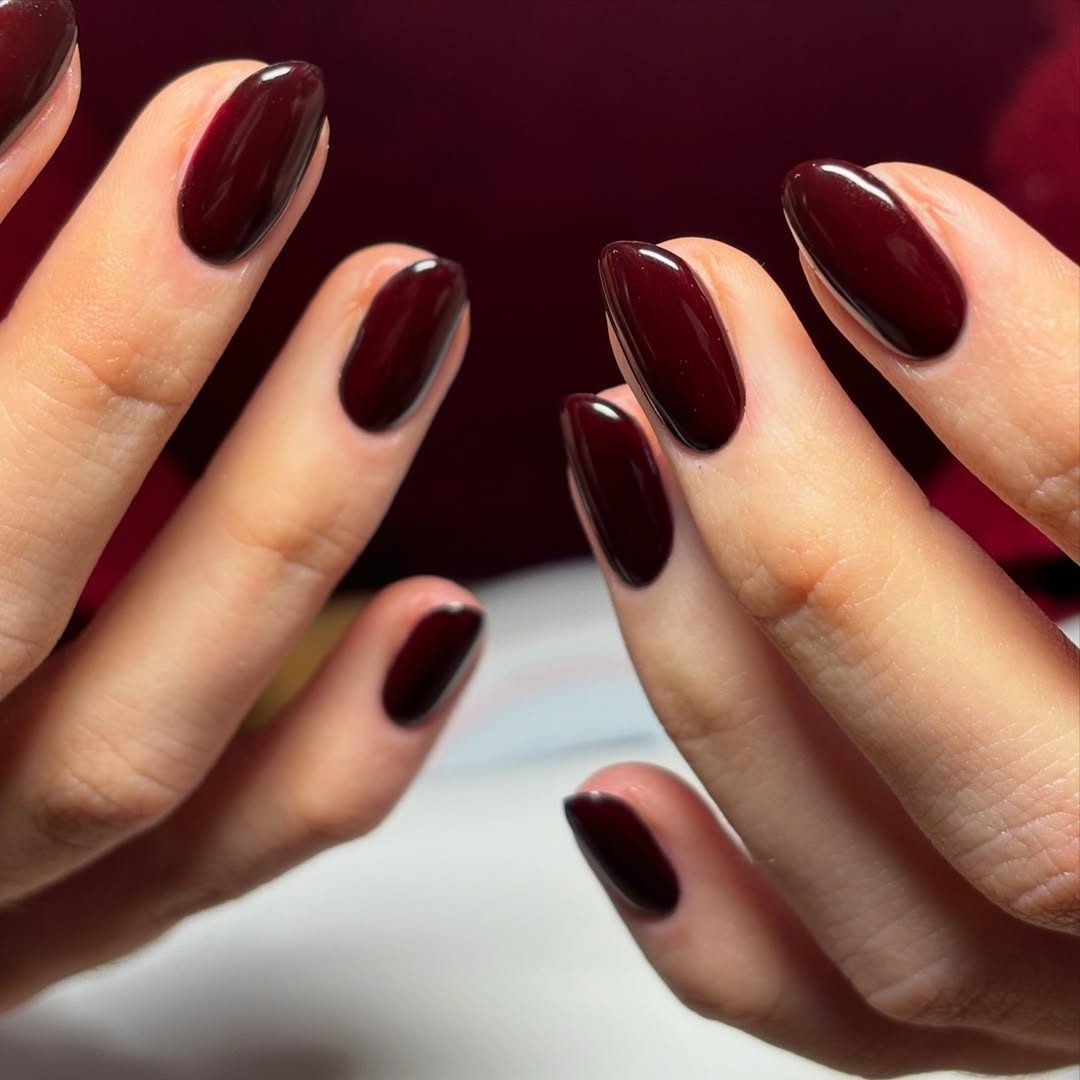 Deep Burgundy High Gloss Almond Nails