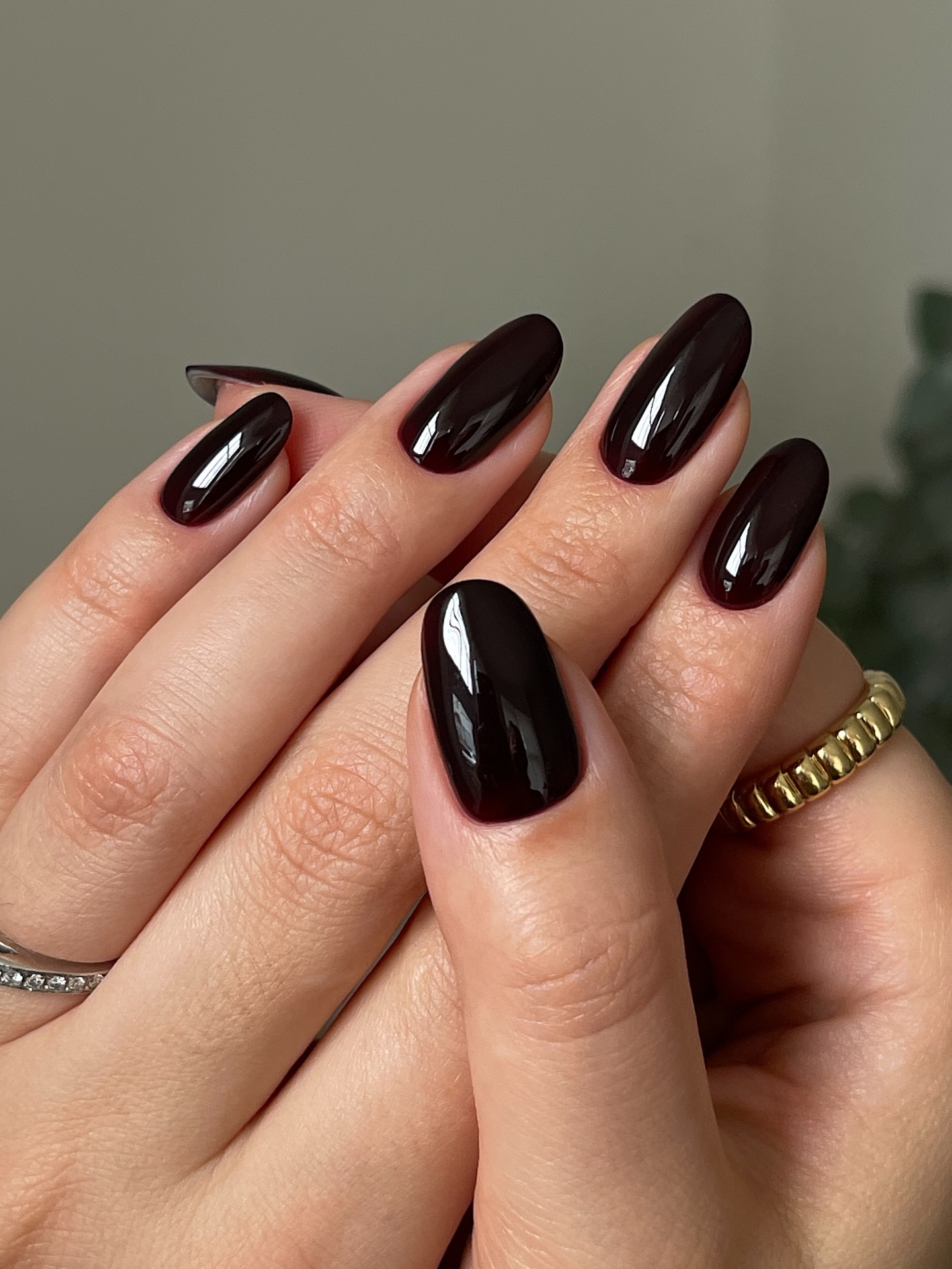 Deep Cherry Glossy Oval Nails