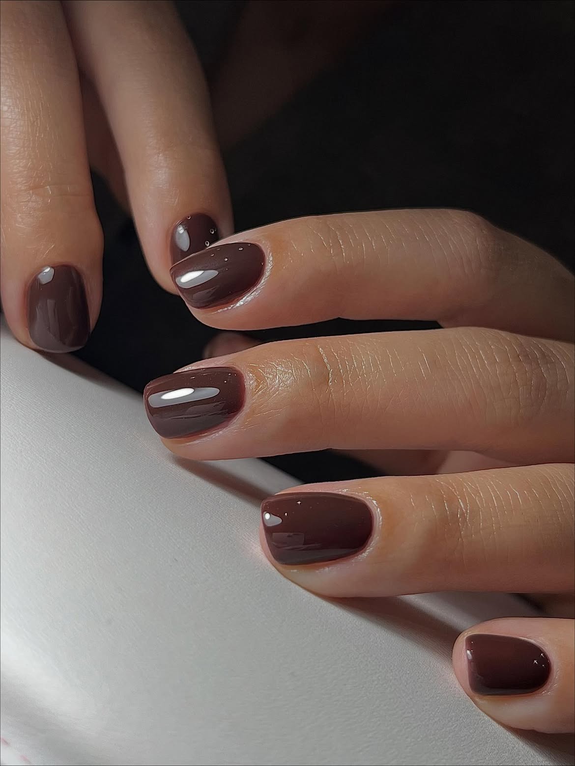 Deep Chocolate Brown Glossy Short Nails