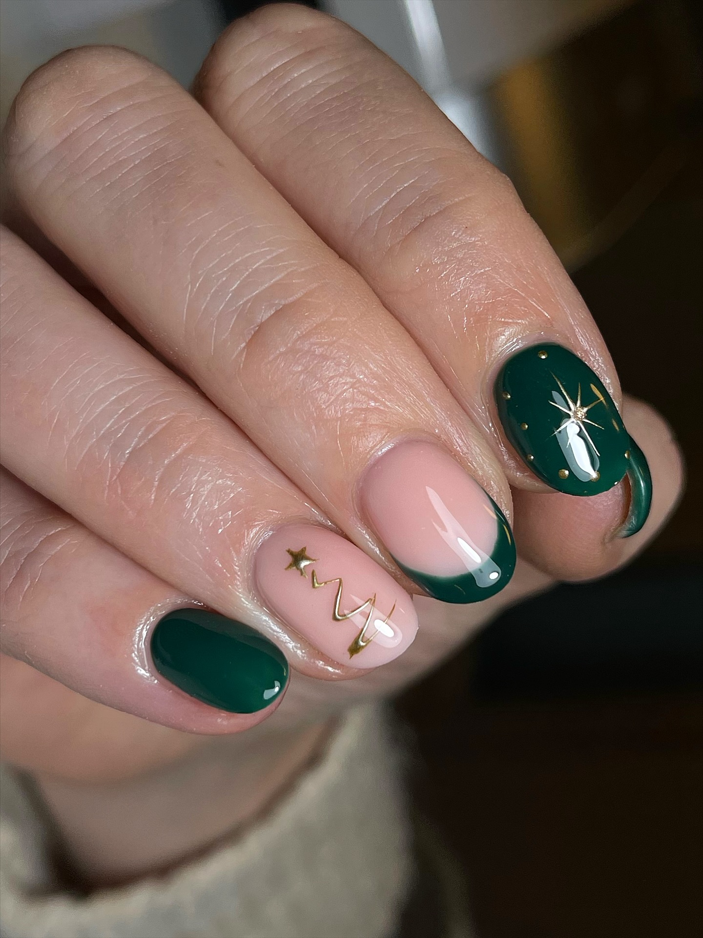 Deep Green French with Gold Christmas Tree Accents