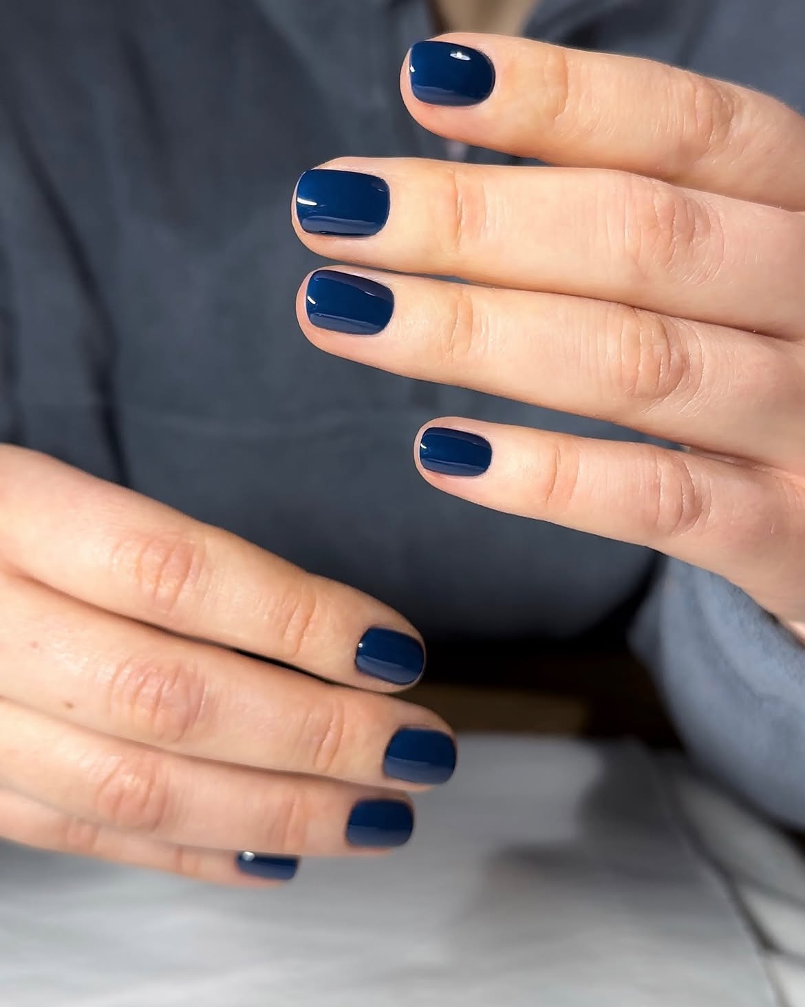Deep Navy Blue Glossy Short Square Nails