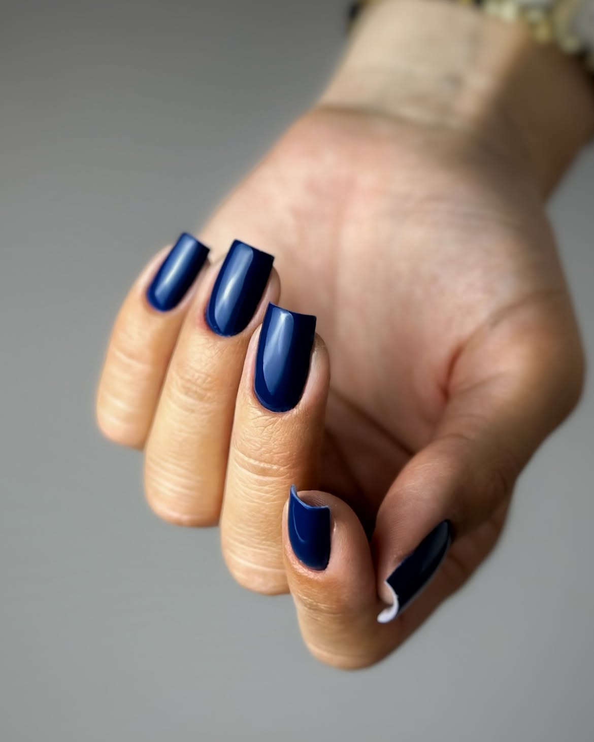 Deep Navy Blue High Gloss Square Nails