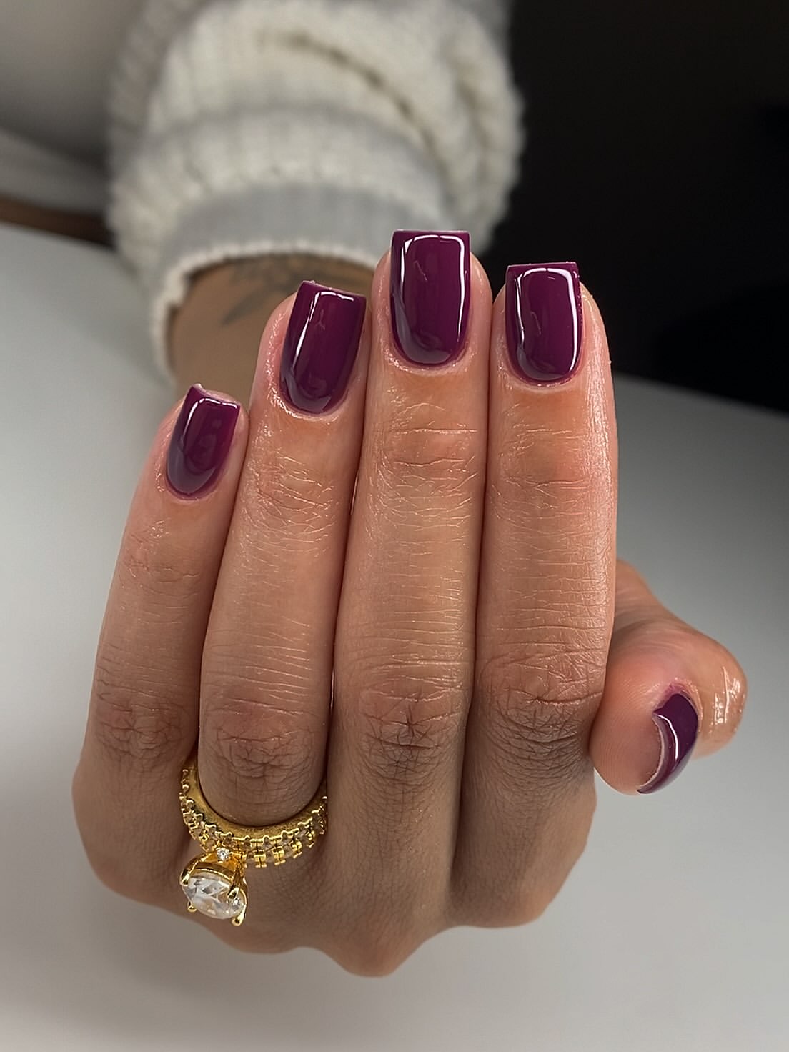 Deep Plum Glossy Short Squoval Nails
