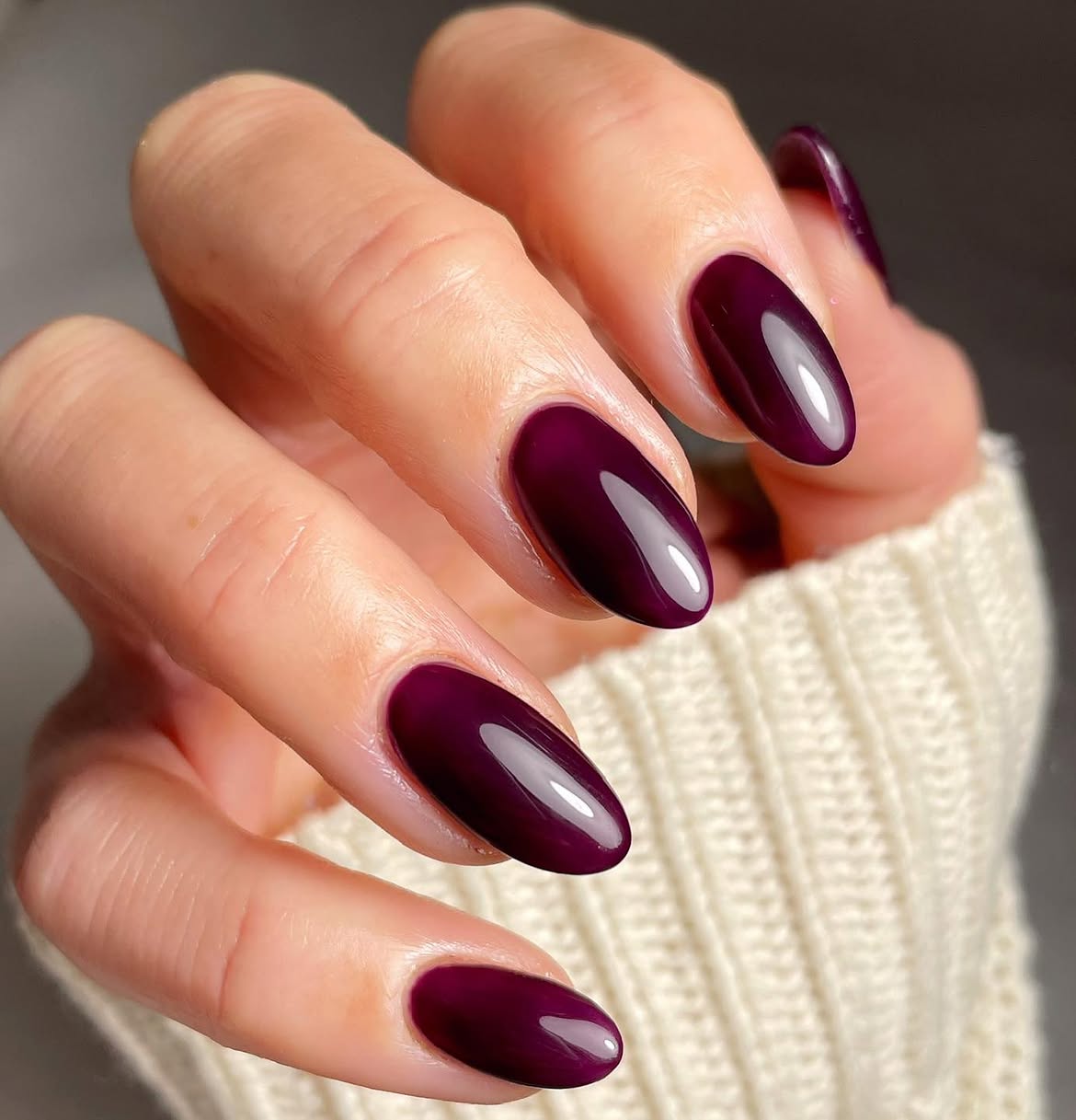 Deep Plum Jelly Almond Winter Nails