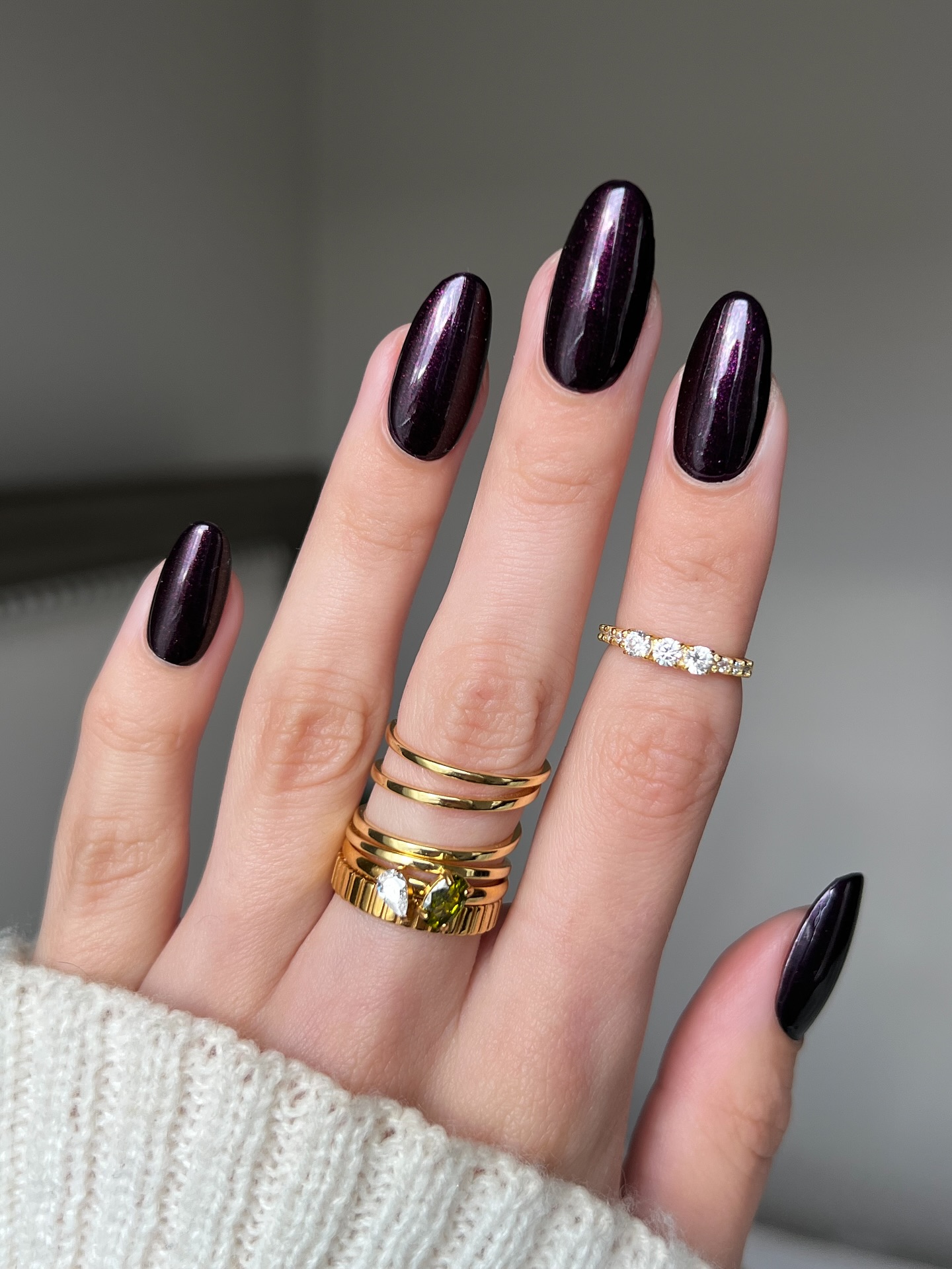 Deep Plum Shimmer Oval Nails