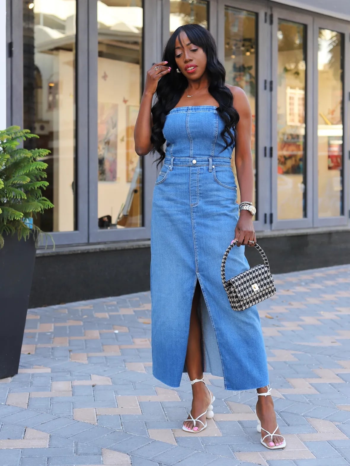 Light Blue Denim Maxi Dress With Slit Light Blue Denim Maxi Dress With Slit — Denim Dress Outfits