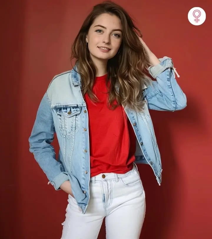 Two-Tone Denim Jacket Over Red T-Shirt Two-Tone Denim Jacket Over Red T-Shirt — Denim Jacket Outfits