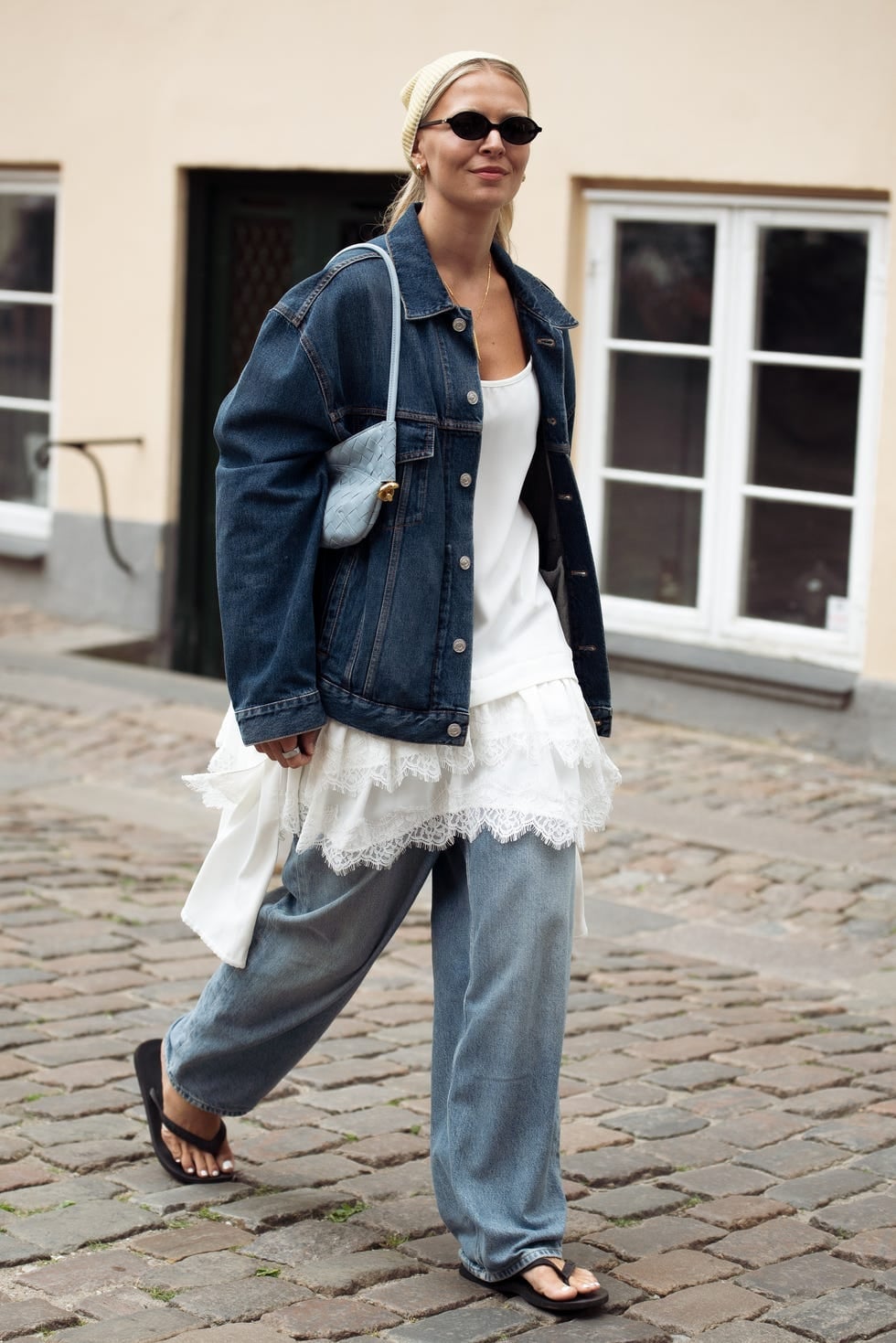 Oversized Denim Jacket With Lace Trim Oversized Denim Jacket With Lace Trim — Denim Jacket Outfits