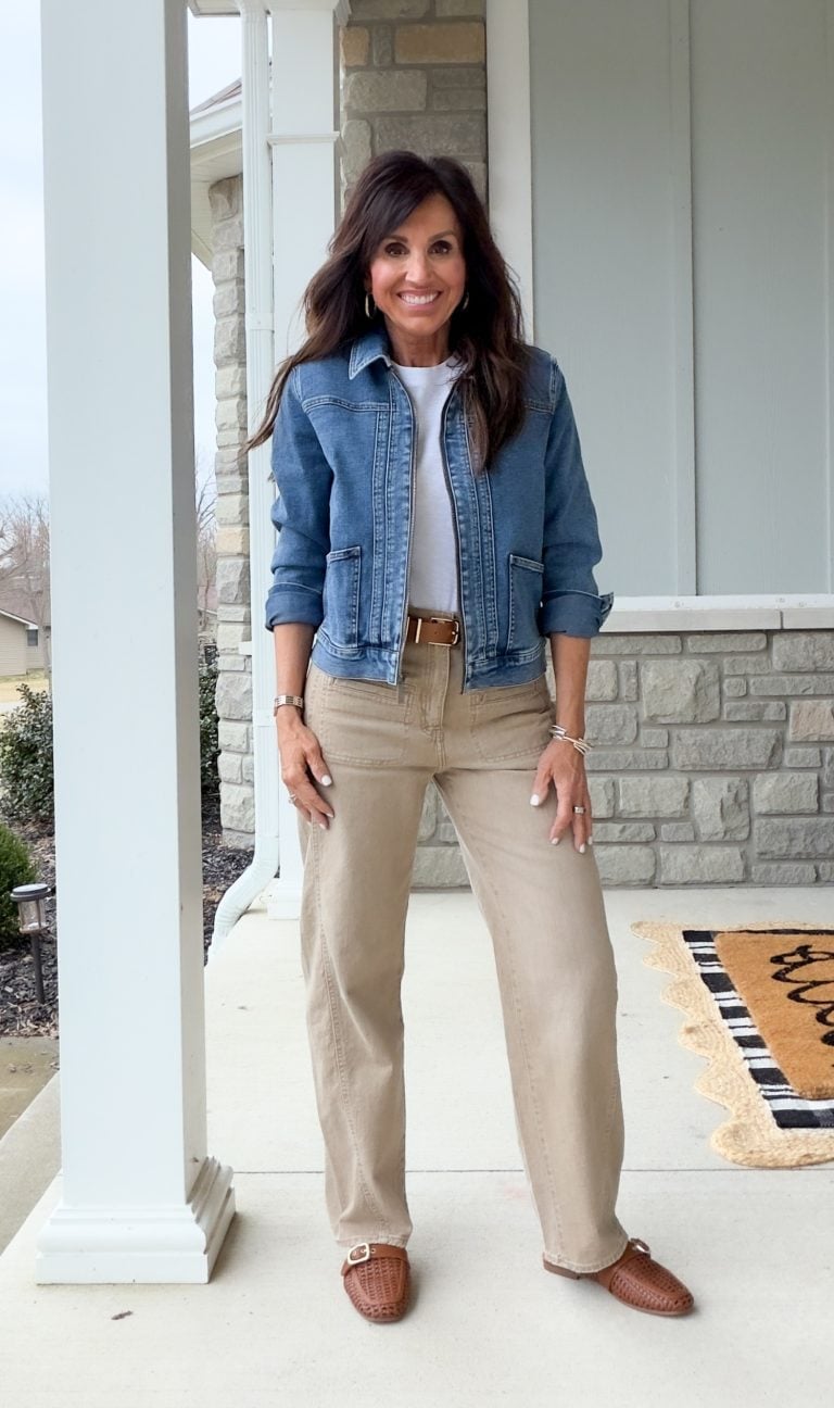 Fitted Denim Jacket With Tan Twill Pants Fitted Denim Jacket With Tan Twill Pants — Denim Jacket Outfits