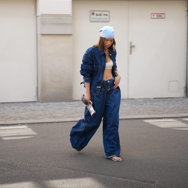 Blue Denim Jumpsuit With Wide Legs Blue Denim Jumpsuit With Wide Legs — Denim Outfits