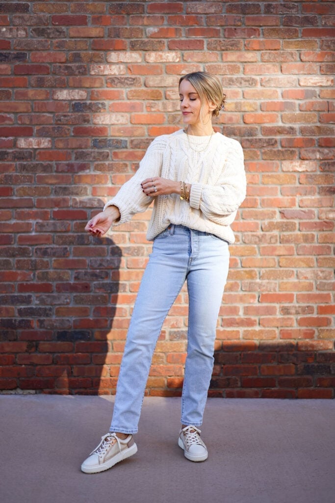 Straight Leg Jeans With Cable Knit Sweater Straight Leg Jeans With Cable Knit Sweater — Denim Outfits