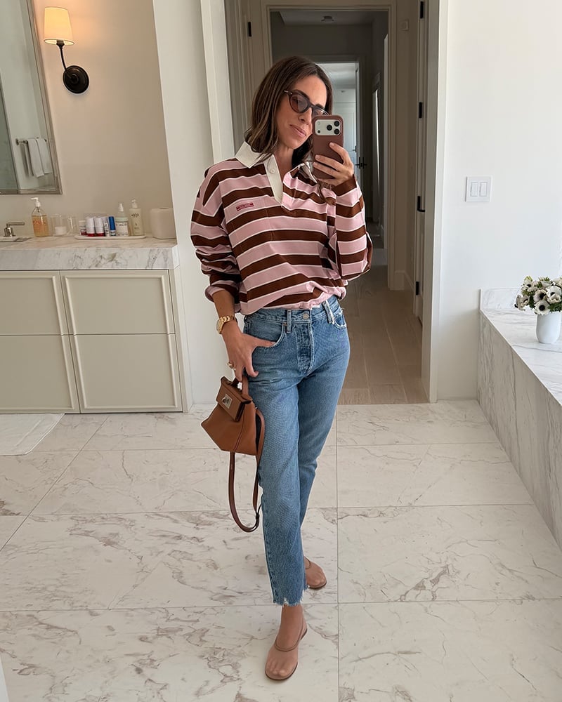Straight Leg Jeans With Striped Polo Shirt Straight Leg Jeans With Striped Polo Shirt — Denim Outfits