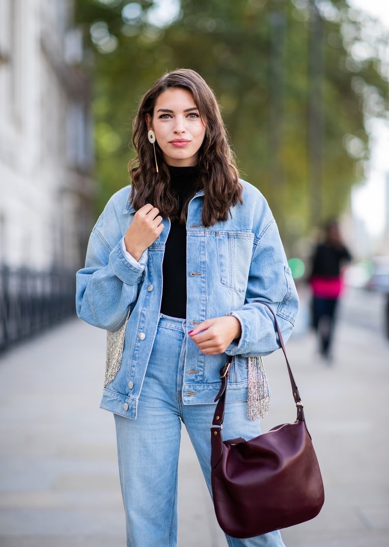 Light wash denim jacket with metallic fringe Light wash denim jacket with metallic fringe — Denim Top Outfit