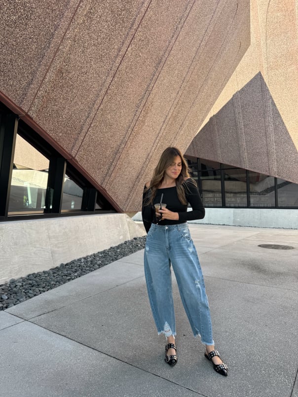 Off-Shoulder Top with Embellished Flats Off-Shoulder Top with Embellished Flats — Dinner Outfits