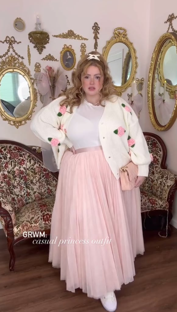 Embroidered Cardigan Over Tulle Skirt Embroidered Cardigan Over Tulle Skirt — Dinner Outfits