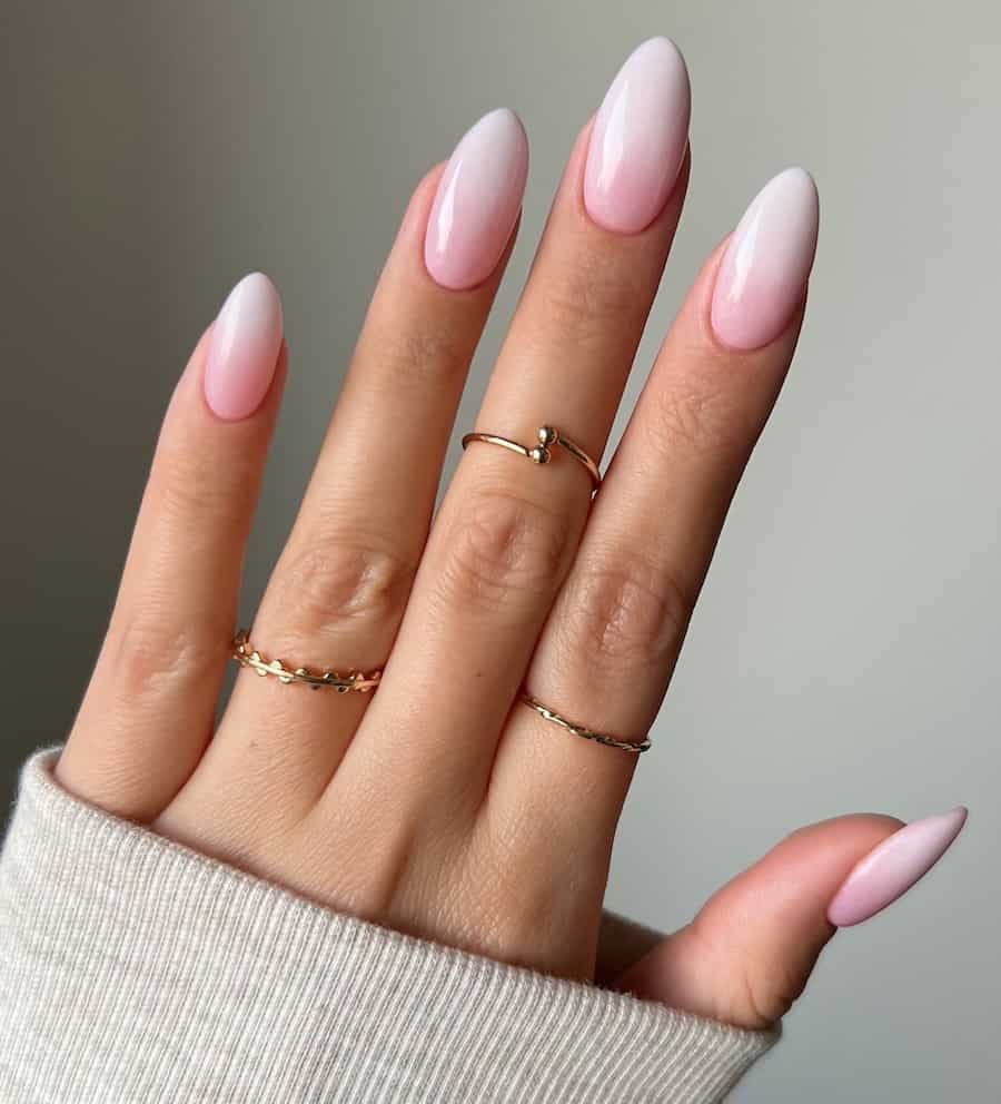 Long Almond Pink to White Ombre Dip Nails Long Almond Pink to White Ombre Dip Nails