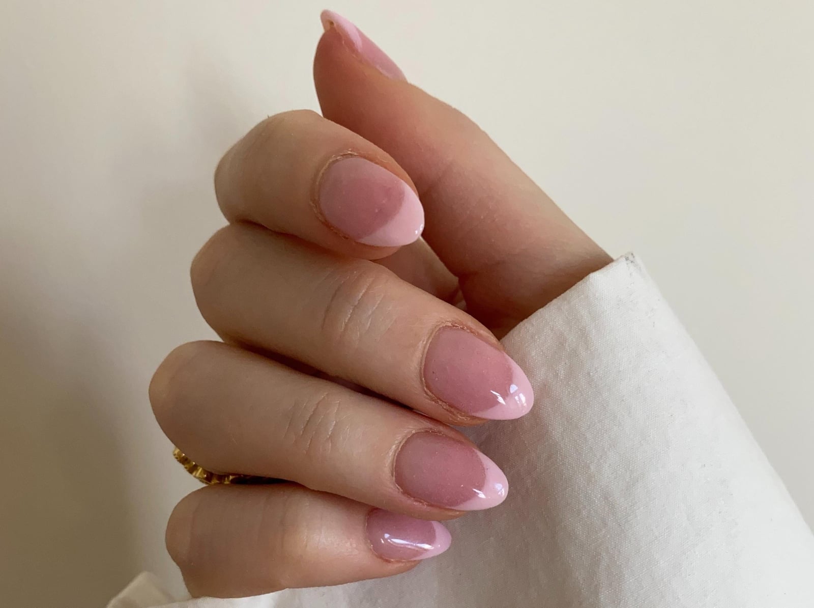 Short Almond Soft Pink French Dip Nails Short Almond Soft Pink French Dip Nails