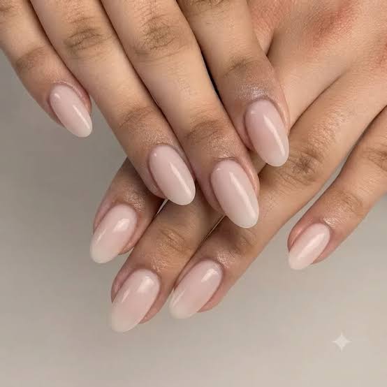 Short Almond Sheer Milky Pink Nude Glossy Dip Nails, Everyday Version Short Almond Sheer Milky Pink Nude Glossy Dip Nails, Everyday Version