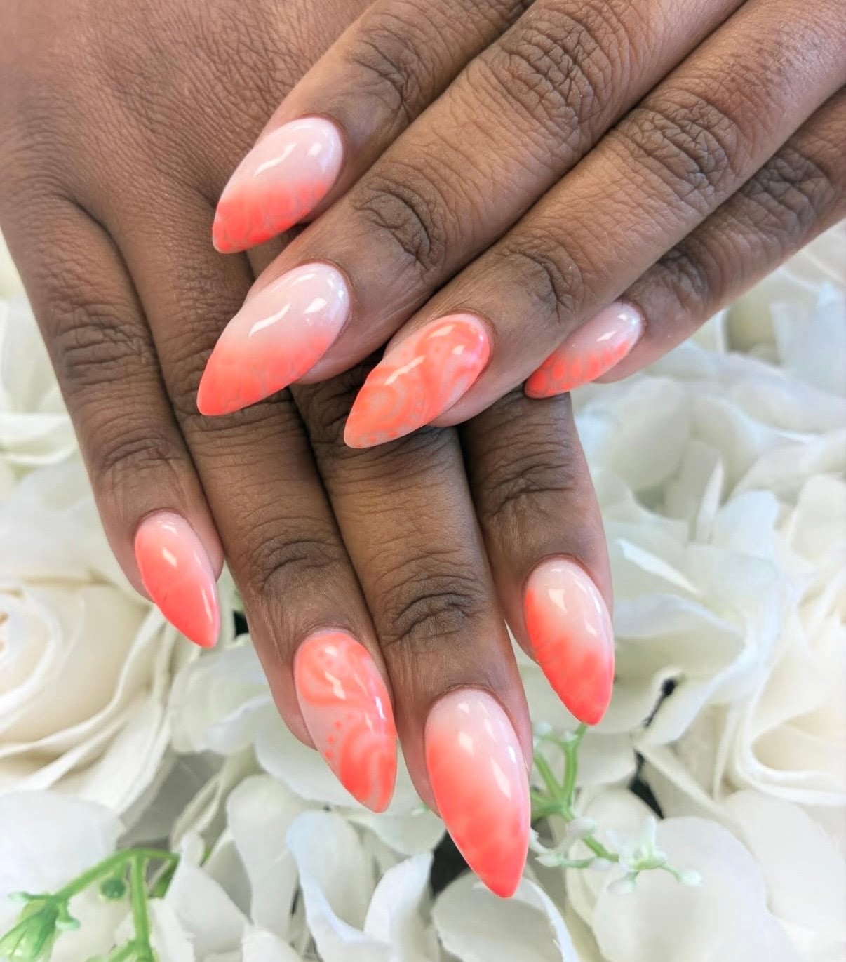 Long Almond Smooth Pink to White Ombre Dip Nails, омбре на всех ногтях Long Almond Smooth Pink to White Ombre Dip Nails, омбре на всех ногтях