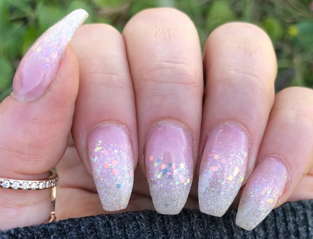 Long Coffin Glitter Ombre Dip Nails Long Coffin Glitter Ombre Dip Nails