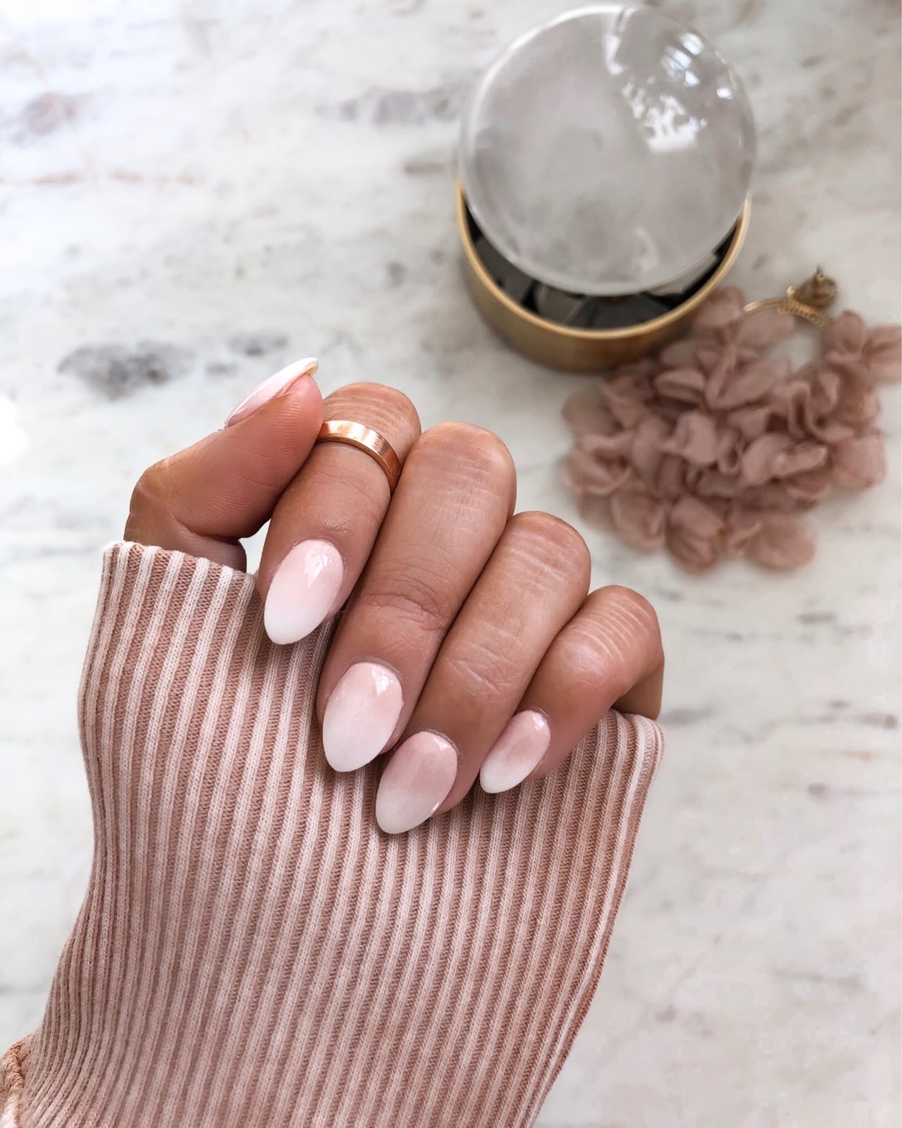 Medium Almond Pink to White Ombre Dip Nails, Glossy Medium Almond Pink to White Ombre Dip Nails, Glossy
