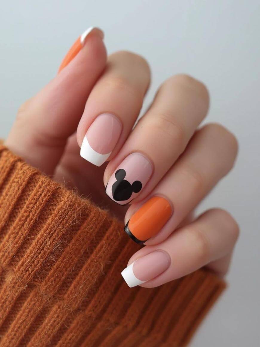 Mickey Mouse Silhouette Medium Square French Nails Mickey Mouse Silhouette Medium Square French Nails — Disney Nails
