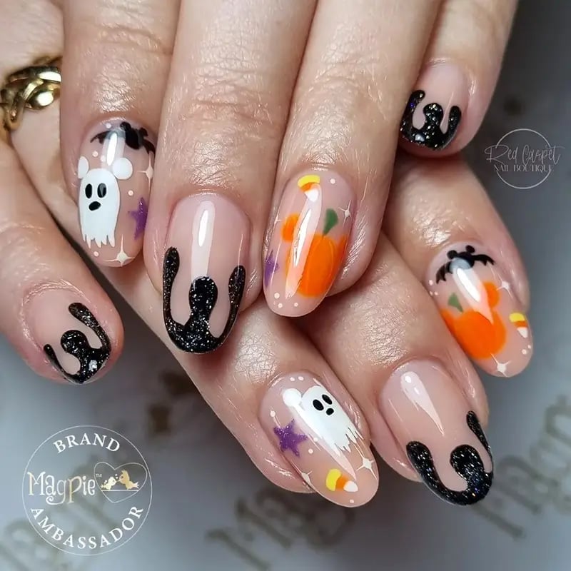 Halloween Disney Character Short Oval Nails Halloween Disney Character Short Oval Nails — Disney Nails
