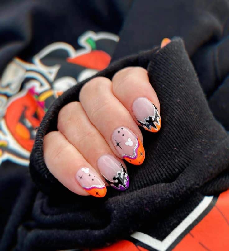 Halloween Mickey Ears Sharp Square French Nails Halloween Mickey Ears Sharp Square French Nails — Disney Nails