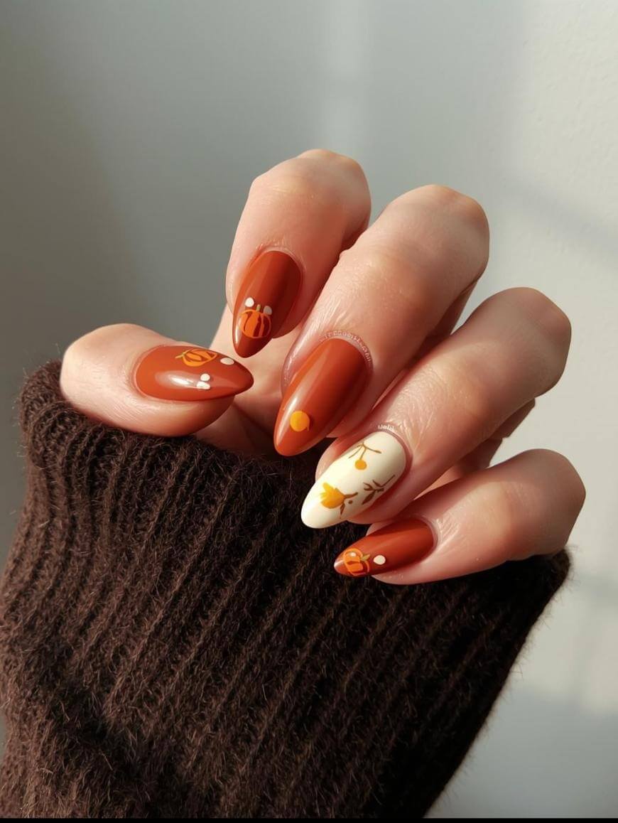Fall Pumpkin Leaf Medium Almond Nails Fall Pumpkin Leaf Medium Almond Nails — Disney Nails