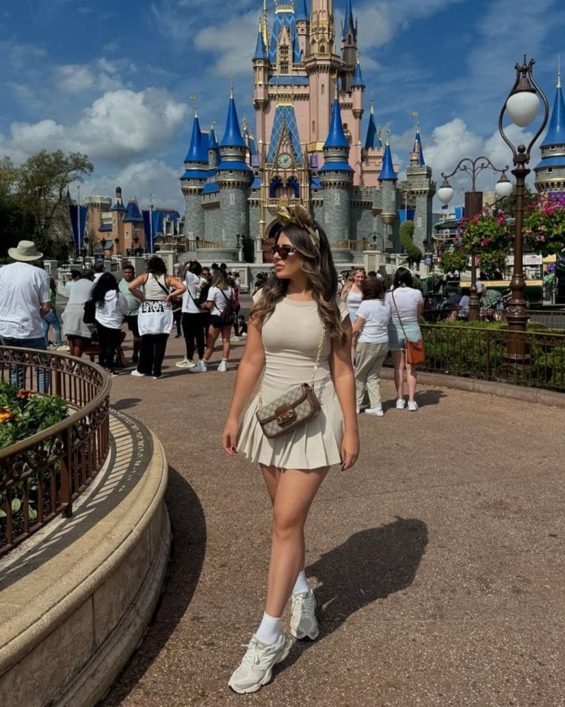 Beige Fit and Flare Dress With Chunky Sneakers Beige Fit and Flare Dress With Chunky Sneakers — Disney Outfits