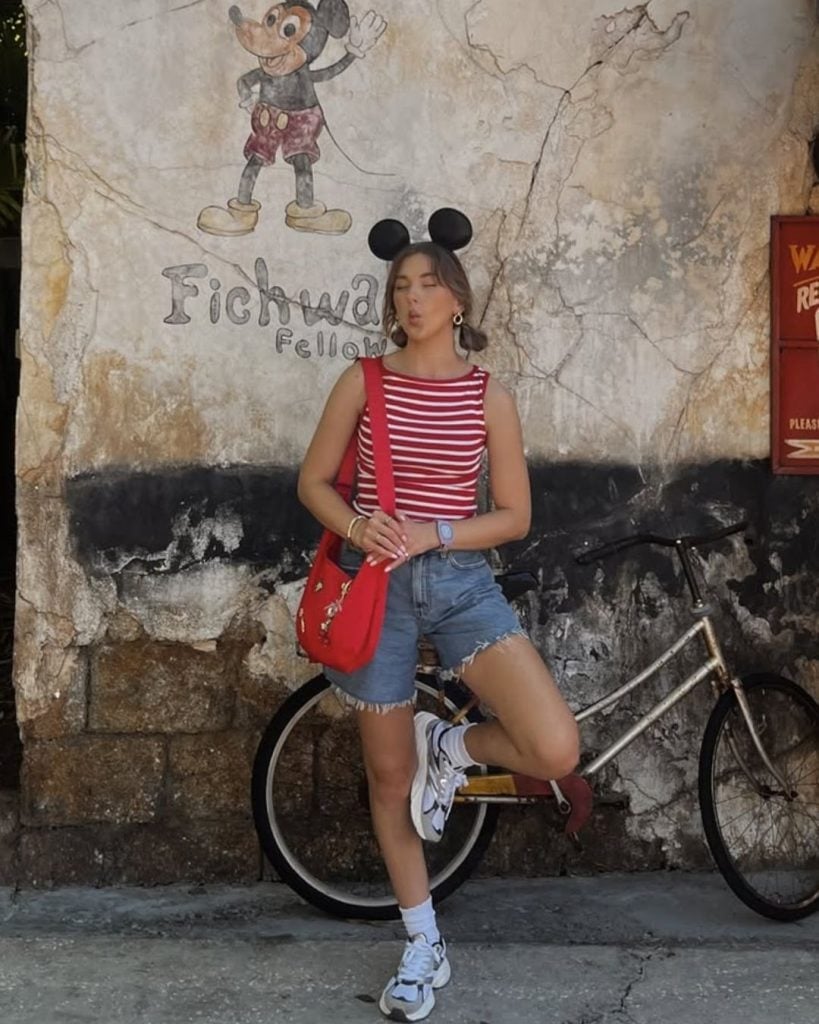 Striped Tank Top With Denim Shorts And Mickey Ears Striped Tank Top With Denim Shorts And Mickey Ears — Disney Outfits